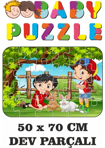 Sevimli Tavşanlar ve Biz Dev Parçalı Eğlenceli Puzzle 50 x 70 cm Puzzle
