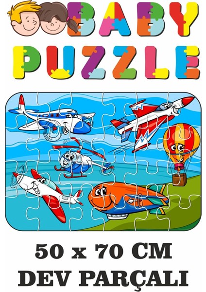 Uçak, Helikopter, Balon Dev Parçalı Eğlenceli Puzzle 50 x 70 cm Puzzle