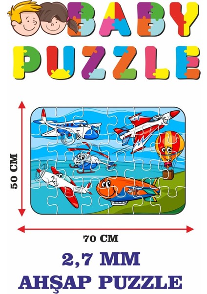 Uçak, Helikopter, Balon Dev Parçalı Eğlenceli Puzzle 50 x 70 cm Puzzle