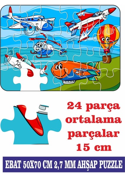 Uçak, Helikopter, Balon Dev Parçalı Eğlenceli Puzzle 50 x 70 cm Puzzle