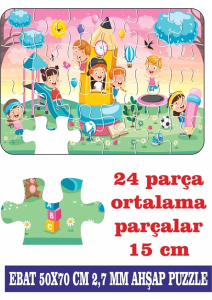 Park, Eğlence, Oyun Aktivitesinden Oluşan Dev Parçalı Eğlenceli Puzzle 50 x 70 cm Puzzle