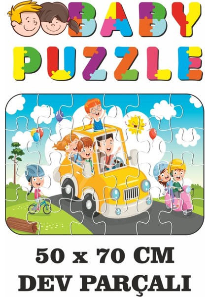 Araba, Bisiklet, Motorsikletle Tatile Gidiyoruz Dev Parçalı Eğlenceli Puzzle 50 x 70 cm Puzzle