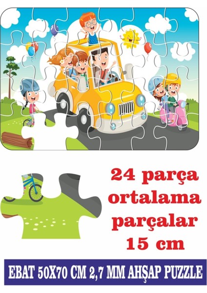 Araba, Bisiklet, Motorsikletle Tatile Gidiyoruz Dev Parçalı Eğlenceli Puzzle 50 x 70 cm Puzzle