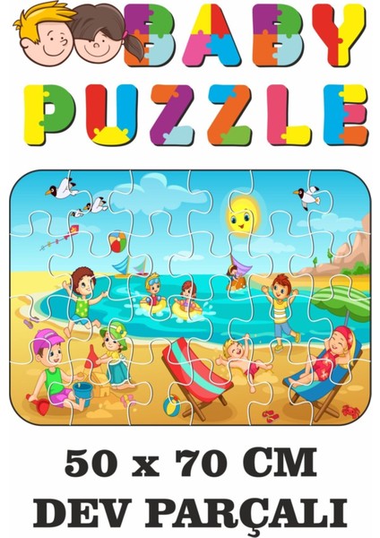 Tatil, Deniz ve Oyun Zamanı Dev Parçalı Eğlenceli Puzzle 50 x 70 cm Puzzle