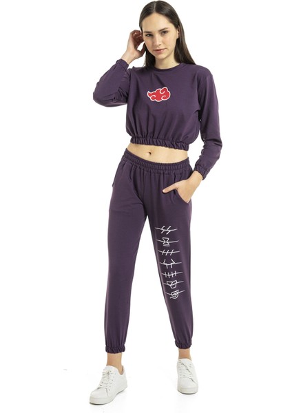 Vıshenka Kadın Anime Baskılı 2 Iplik Alt Üst Mürdüm Renk Crop Takım fiyatları