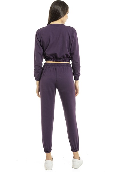 Vıshenka Kadın Anime Baskılı 2 Iplik Alt Üst Mürdüm Renk Crop Takım indirimleri