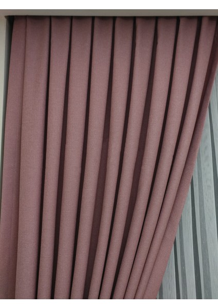 Pembe Düz Renk Pileli Keten Fon Perde, Seyrek Pile, Tek Kanat 50 x 270 Cm. modelleri