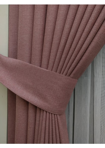 Pembe Düz Renk Pileli Keten Fon Perde, Seyrek Pile, Tek Kanat 50 x 270 Cm. fırsatları