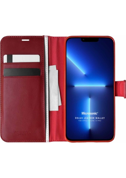 Apple iPhone 13 Pro Kılıf Delux Leather Wallet Kırmızı