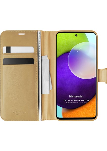 Samsung Galaxy A52S Kılıf Delux Leather Wallet Gold