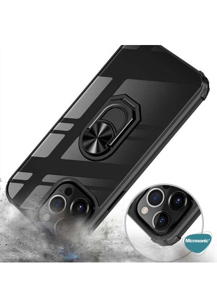 Apple iPhone 13 Pro Max Kılıf Grande Clear Ring Holder Siyah