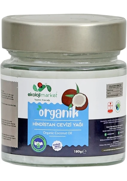 Ekoloji Market Organik Hindistan Cevizi Yağı Soğuk Sıkım 180 ml