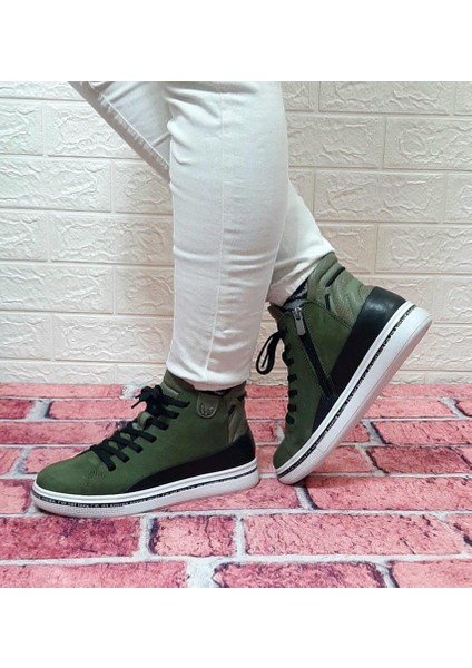8498 Haki Yeşil Hakiki Deri Kaymaz Taban Fermuarlı Bağacaklı Bot fiyatları