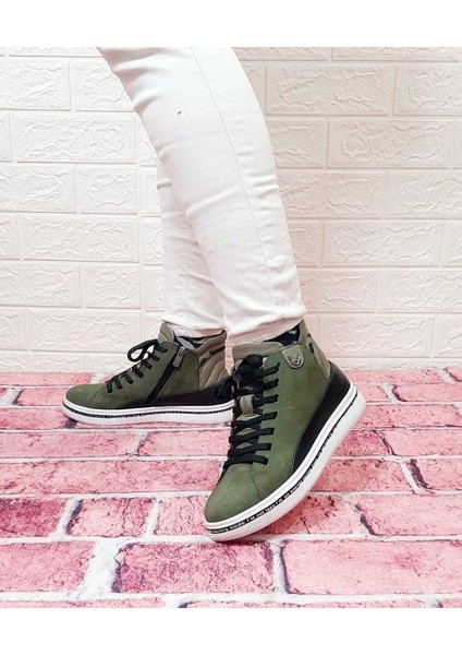 8498 Haki Yeşil Hakiki Deri Kaymaz Taban Fermuarlı Bağacaklı Bot modelleri