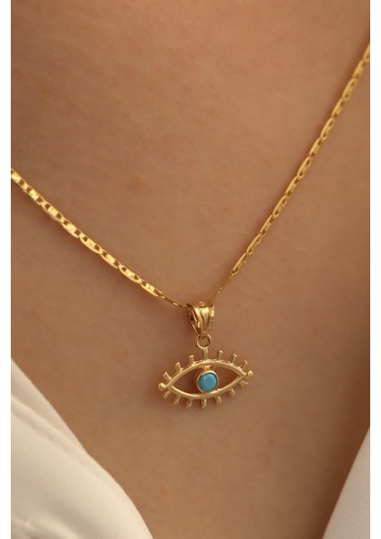 MİLET 14 Ayar Altın Kirpikli Gözlü Valentino Zincir Kolye