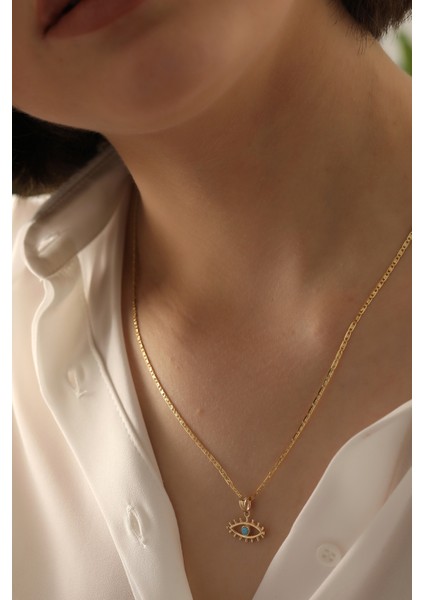 MİLET 14 Ayar Altın Kirpikli Gözlü Valentino Zincir Kolye modelleri