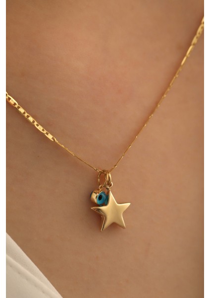 MİLET 14 Ayar Altın Yıldız Göz Valentino Zincir Kolye