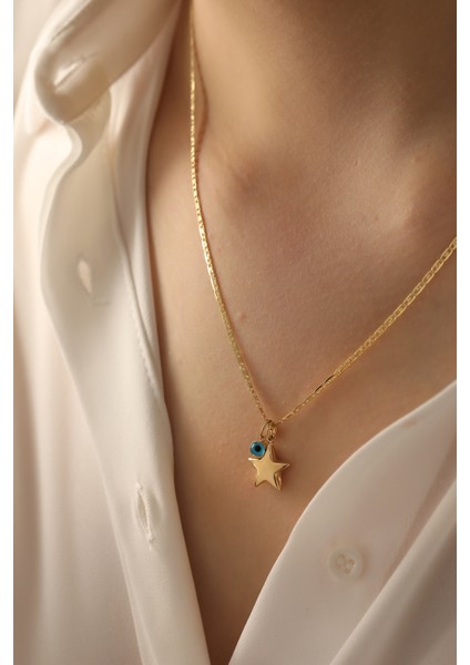 MİLET 14 Ayar Altın Yıldız Göz Valentino Zincir Kolye modelleri