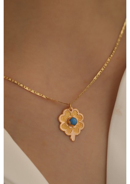 MİLET 14 Ayar Altın Baskı Yonca Valentino Zincir Kolye