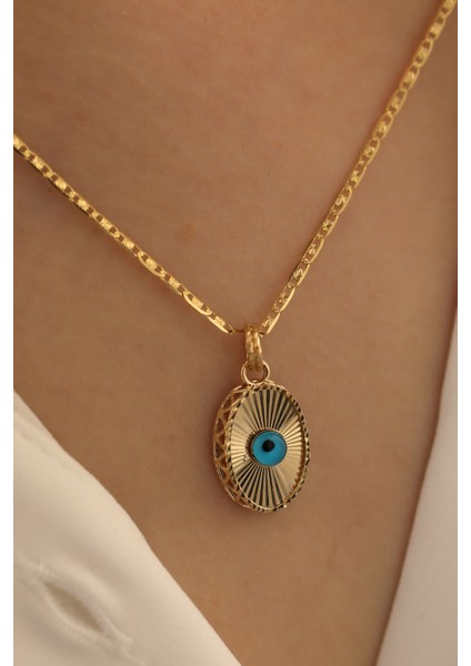 MİLET 14 Ayar Altın Işıltılı Oval Göz Valentino Zincir Kolye