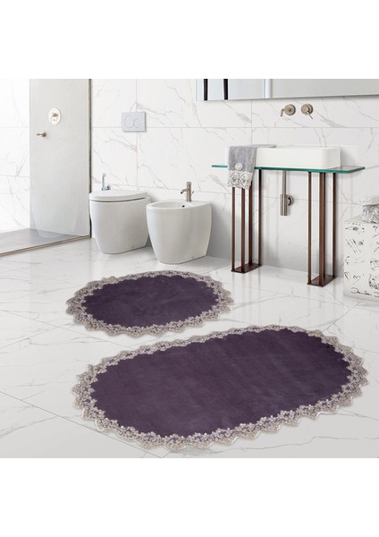 Venüs Gri 2'li Dantelli Banyo Paspası Seti Çeyizlik Klozet Takımı