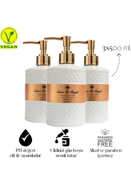 Savon De Royal Luxury Vegan Sıvı Sabun White Pearl 3 x 500 ml