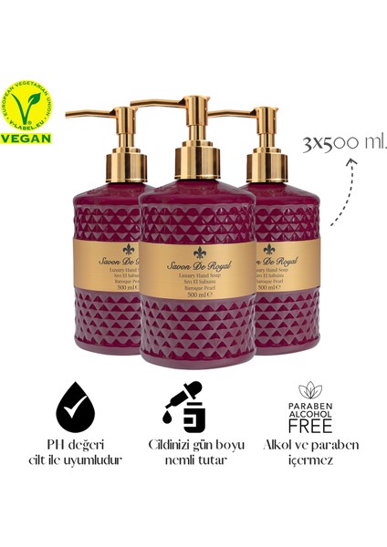 Savon De Royal Luxury Vegan Sıvı Sabun Baroque Pearl 3 x 500 ml