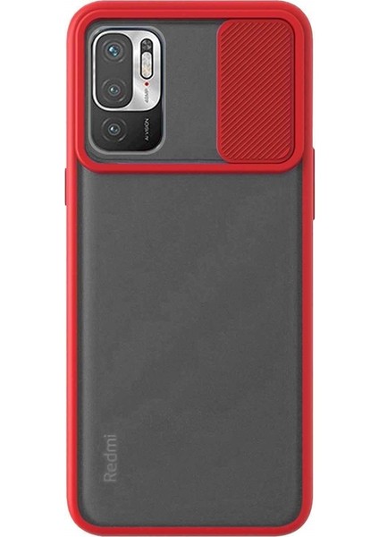 Xiaomi Redmi Note 10 5g Kapak Lensi Açılır Kapanır Kamera Korumalı Kılıf - Kırmızı