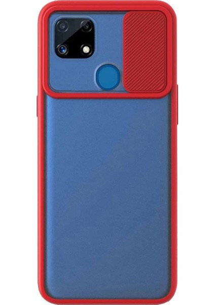 Realme C25 Kapak Lensi Açılır Kapanır Kamera Korumalı Kılıf - Kırmızı