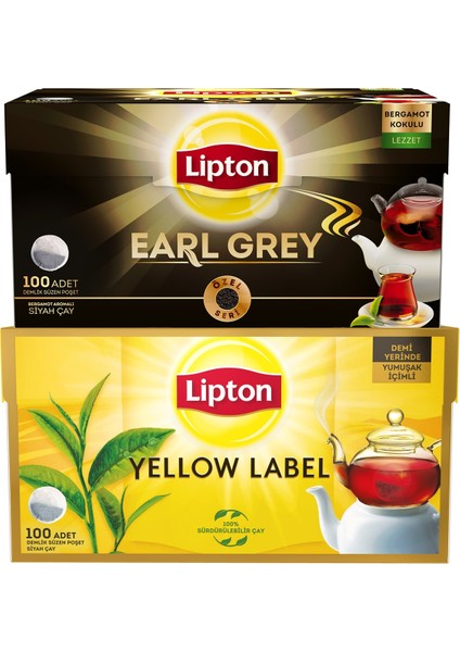 Yellow Label Demlik Poşet Çay 100'lü + Earl Demlik Poşet Çay 100'lü