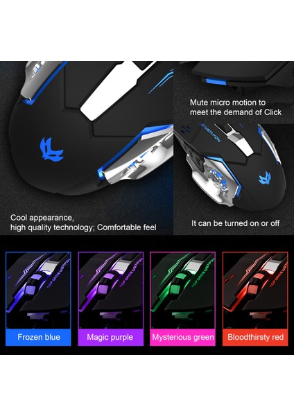 Şık Gaming Mouse Mute Yüksek Hassasiyet Taşınabilir 2.4 Ghz USB Optik Oyun Fareleri Oyun Için  (Yurt Dışından)