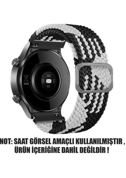 Huawei Watch Gt2 46MM Kordon Braided Solo Loop Band Siyah Beyaz