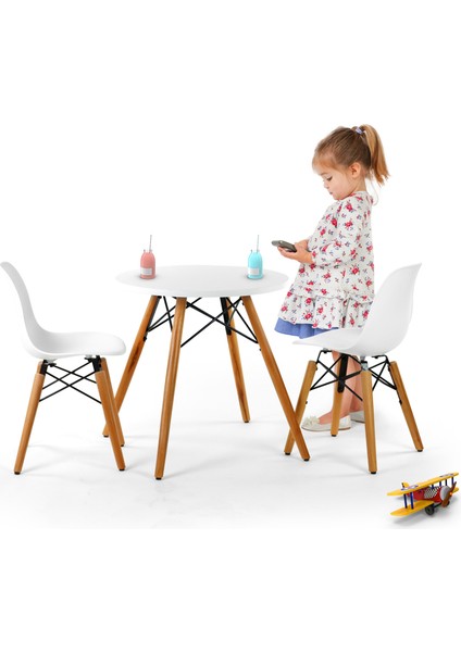 Eames Child 2x1 Sandalye Masa Takım | Natural Ahşap Ayaklı