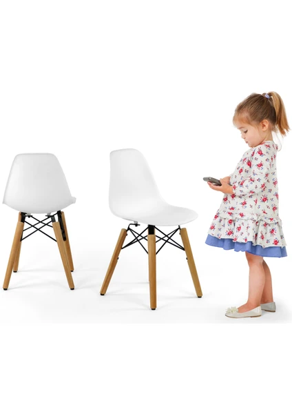 Eames Child Sandalye 2 Adet | Natural Ahşap Ayaklı