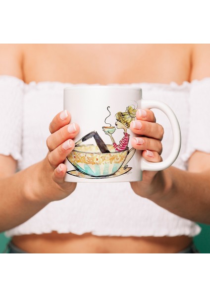 Kahve Banyosu Baskılı Beyaz Kupa fiyatları
