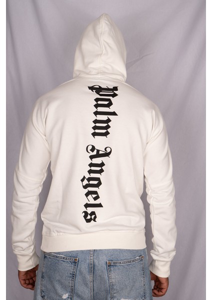 Beyaz Renk Kapüşonlu Kanguru Cep Detaylı Erkek Sweatshirt