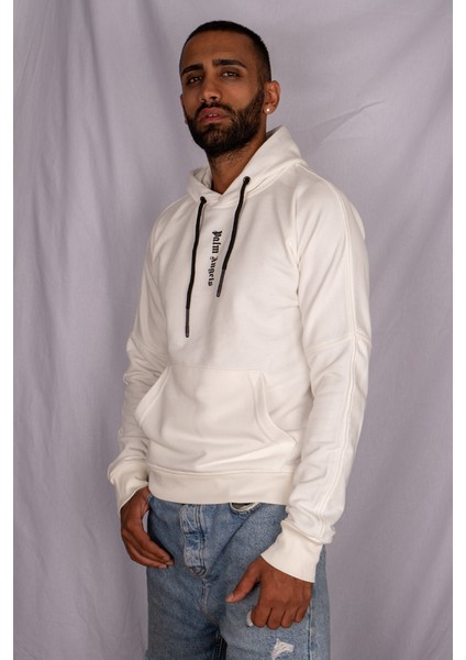 Beyaz Renk Kapüşonlu Kanguru Cep Detaylı Erkek Sweatshirt modelleri