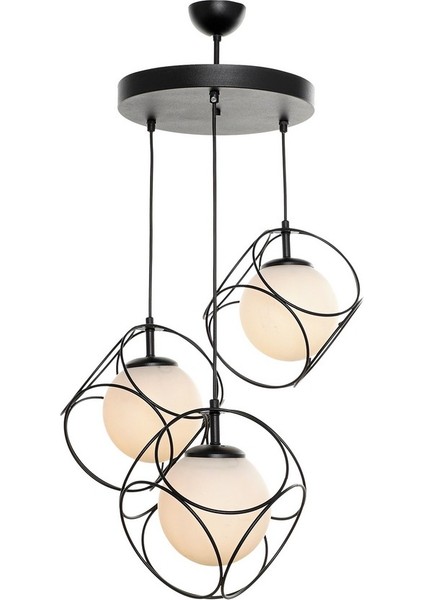 Modern Metal 3'lü Siyah-Beyaz Camlı Avize fiyatları