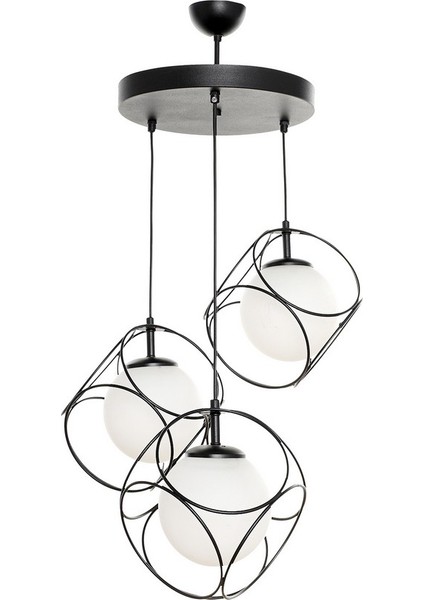 Modern Metal 3'lü Siyah-Beyaz Camlı Avize modelleri