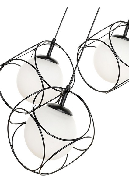 Modern Metal 3'lü Siyah-Beyaz Camlı Avize fırsatları