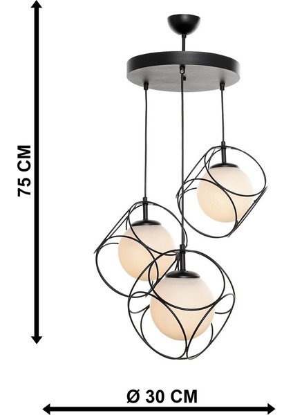 Modern Metal 3'lü Siyah-Beyaz Camlı Avize indirimleri