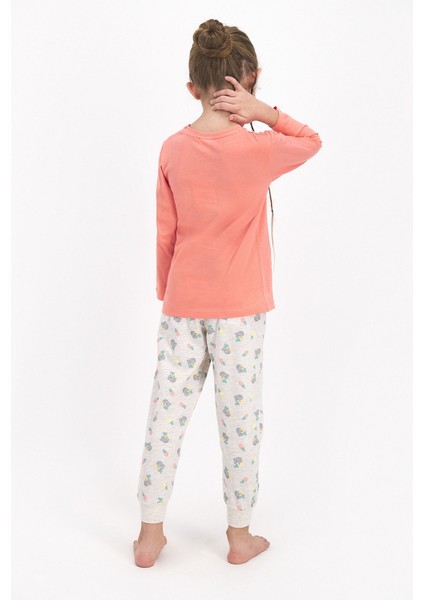 Pina Koala Şeftali Kız Çocuk uzun Kol Pijama Takımı