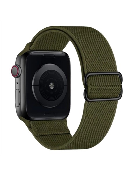 Yeni Nesil Apple Saat Band 42-44 mm Ayarlanabilir Elastik Solo Döngü Kordon - Haki