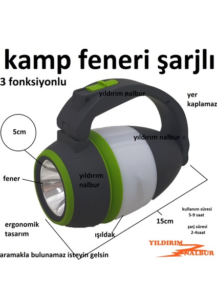 Kamp Lambası 3 Fonksiyon Masa Lambası El Feneri Kamp Tipi Fener