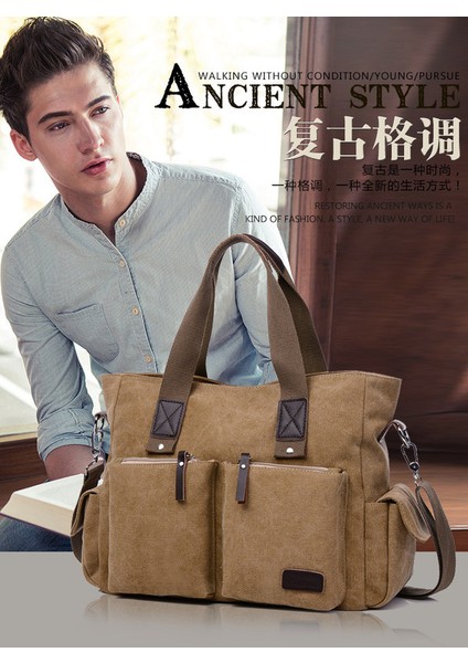 Çok Cepli Pamuklu Kanvas Omuz Çantası Düz Renk Haki (Yurt Dışından) modelleri