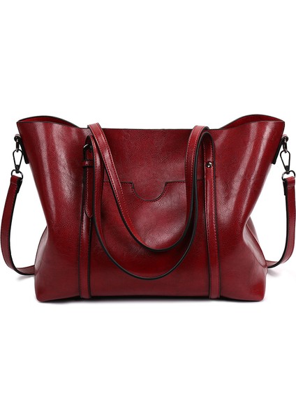 Kadın Büyük Kapasiteli Omuz Çantası Taşınabilir 8 Renk Kırmızı (Yurt Dışından)