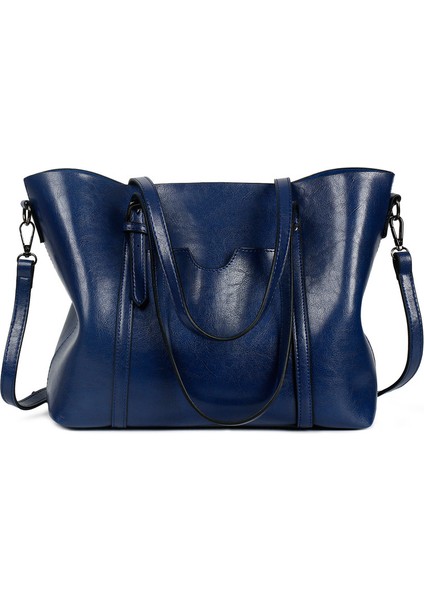 Kadın Büyük Kapasiteli Omuz Çantası Taşınabilir 8 Renk Mavi 2 (Yurt Dışından)