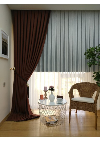 Sütlü Kahve Düz Renk Pileli Keten Fon Perde, Normal Pile, Tek Kanat 50 x 270 Cm. fiyatları