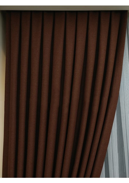 Sütlü Kahve Düz Renk Pileli Keten Fon Perde, Normal Pile, Tek Kanat 50 x 270 Cm. fırsatları