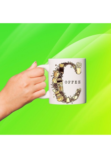 Coffee Baskılı Beyaz Porselen Kupa